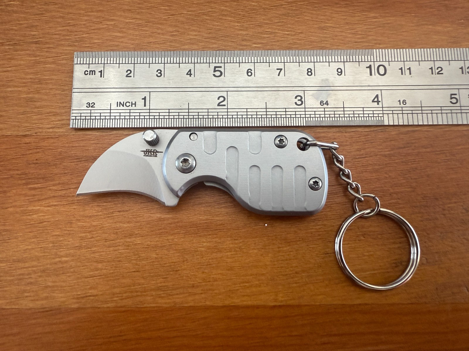 1.2" Stainless Steel Satin Curved Blade Keychain Mini Folding Knife Liner Lock