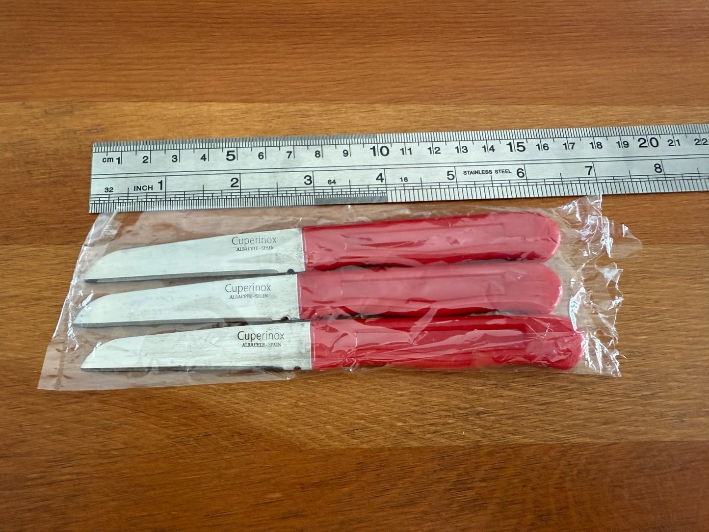 Cuperinox 3-Pack Potato Knife Stainless Steel and Red Plastic Handle From Spain