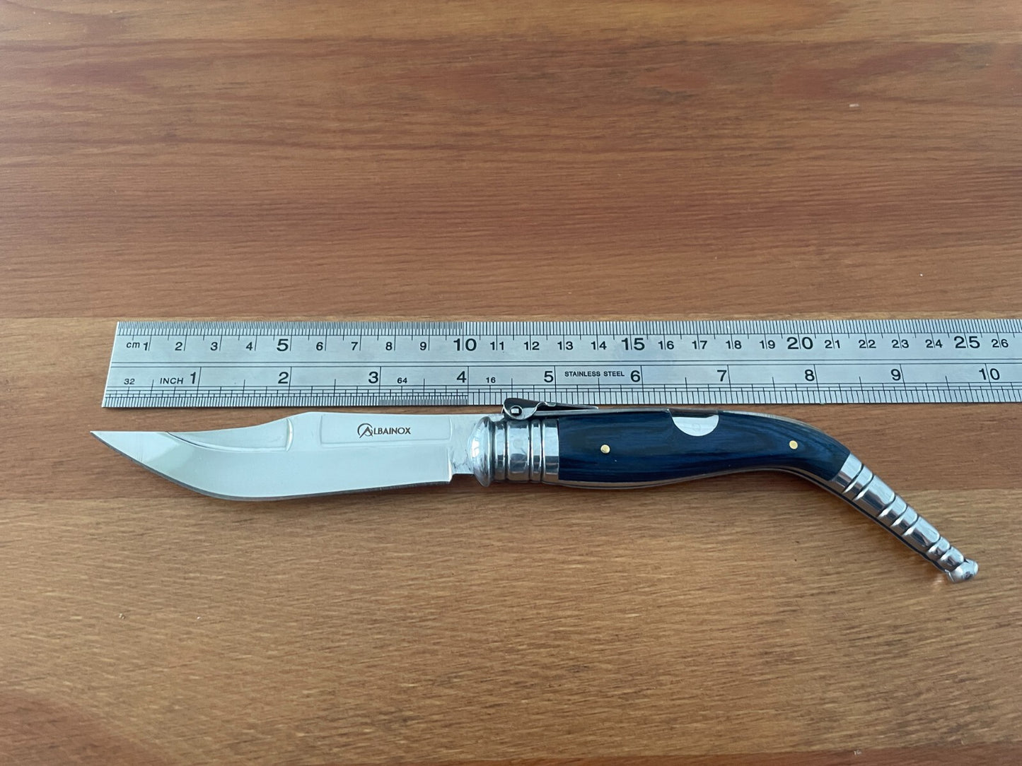 3.9" Spanish Navaja Sevillana Pocket Knife Blue Stamina Wood Scales with Ratchet