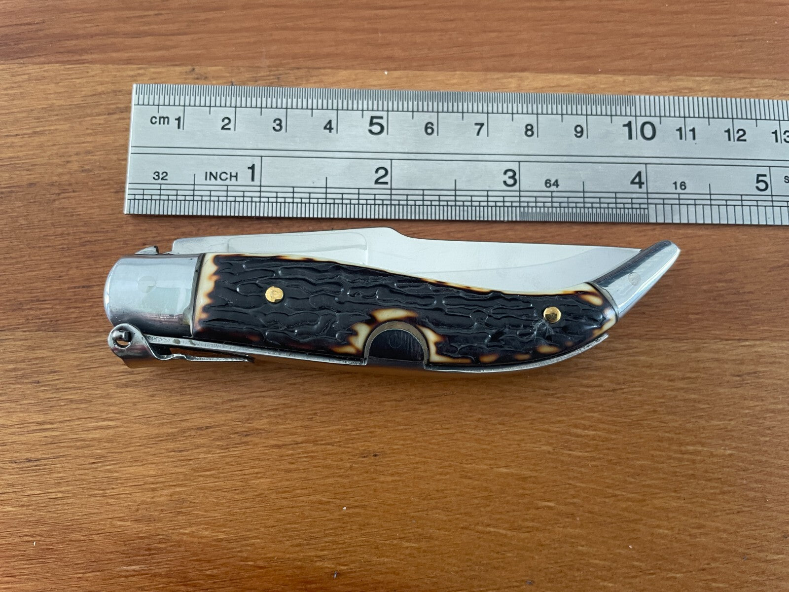 3.22" Stainles Spanish Navaja Teja Deer Antler Imitation Scales Billet Lock