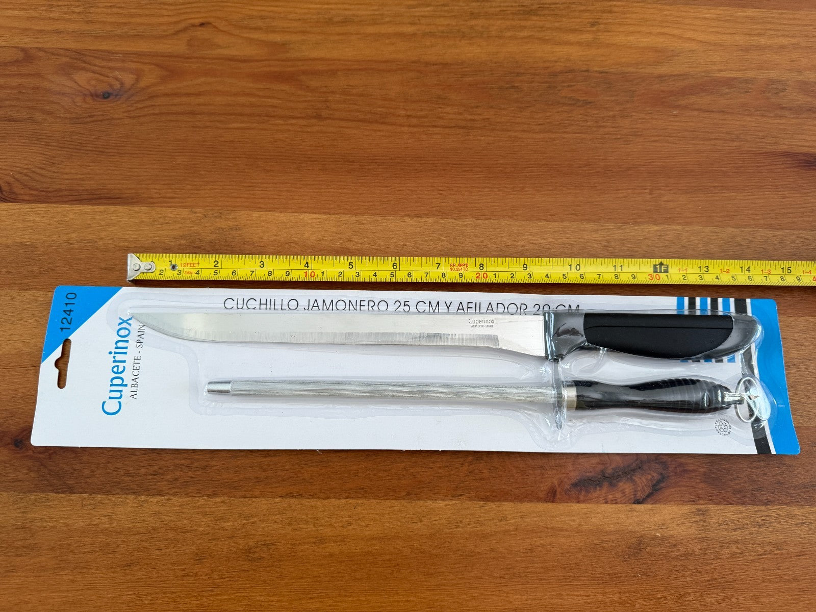 Cuperinox Ham Knife 25 cm Stainless Steel with 20 cm Sharpener – Albacete, Spain