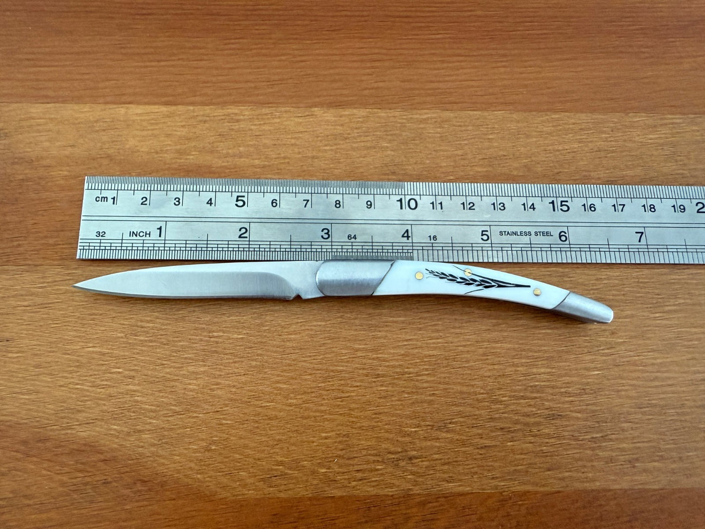 2.76" Stainless Steel Blade Pocket Knife White ABS Spike Design Spanish Made