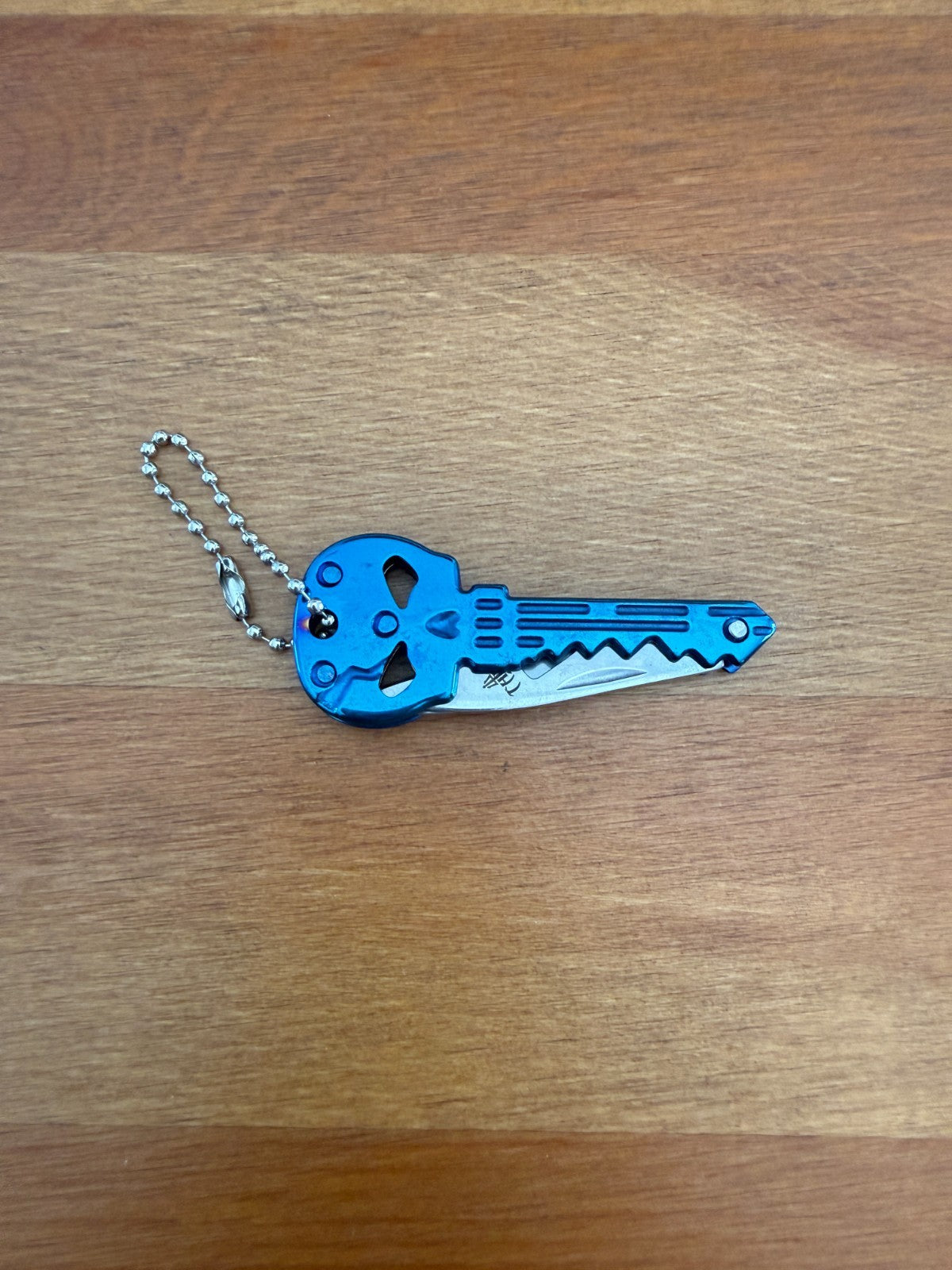 Titanium Blue Finish Skull Key Ring Knife 1.8-in Blade With Bottle Opener  Spain