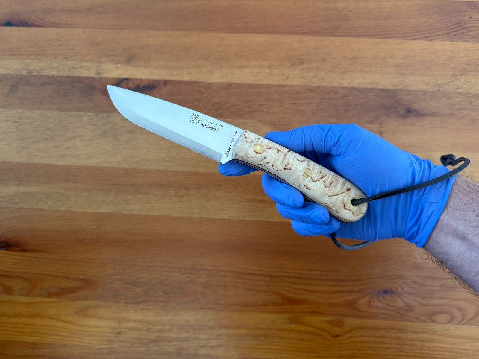 Joker Montañero Fixed Knife 4.3" Sandvik 14C28N Steel Curly Birch Handle Spain