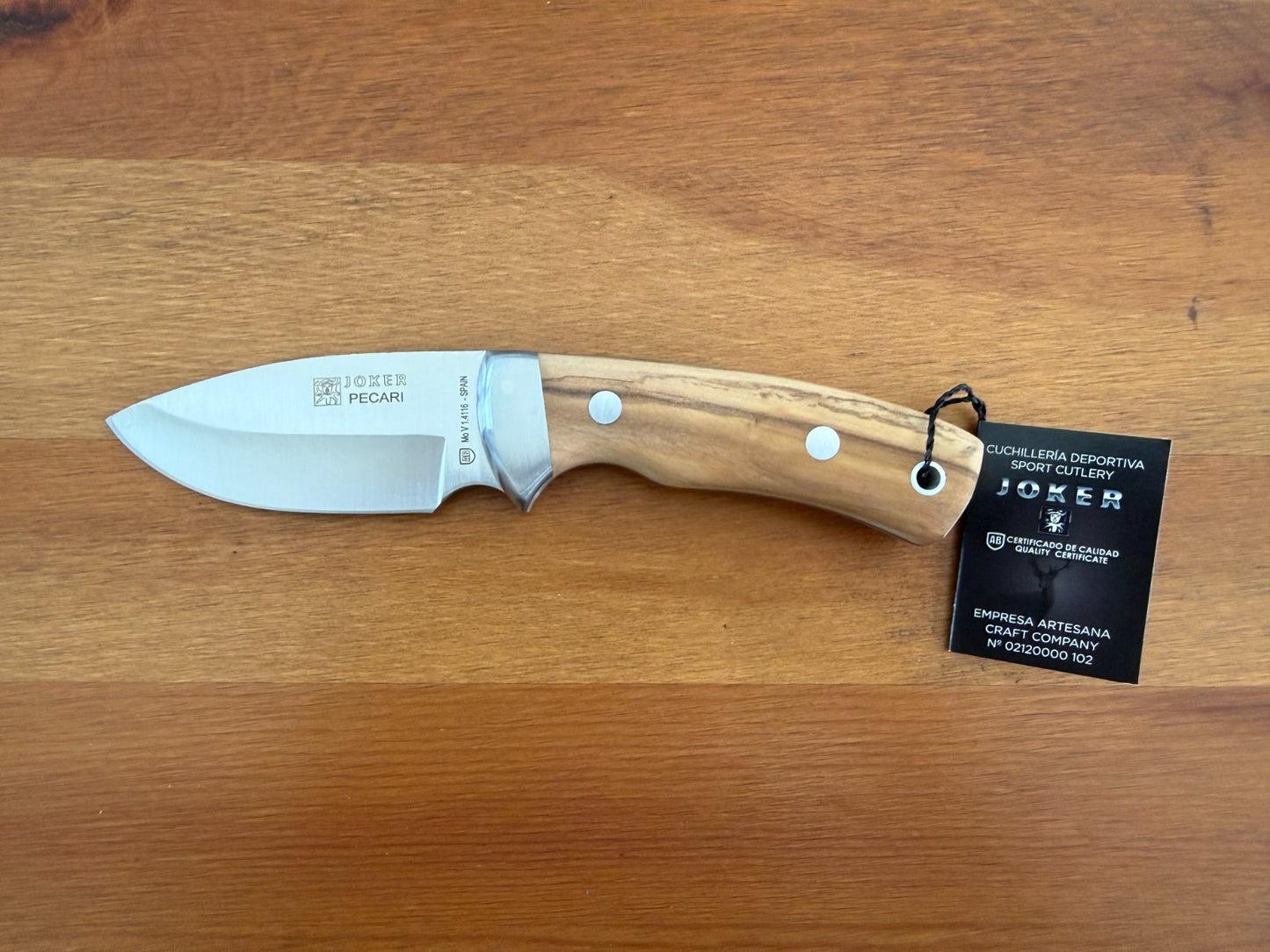 Joker Pecari Knife Olive Wood Handle Black Leather Sheath Handmade Spain