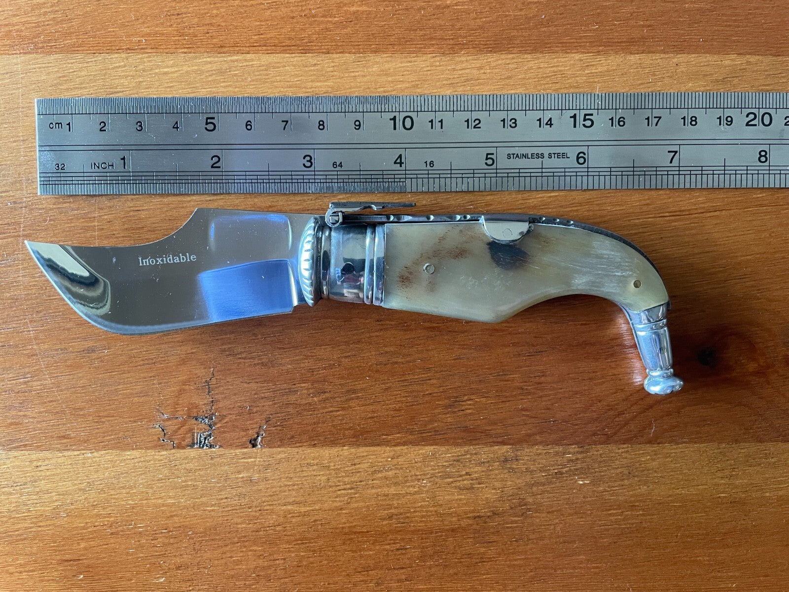 3” Spanish navaja pocket knife bull horn handle handmade unique - USA seller