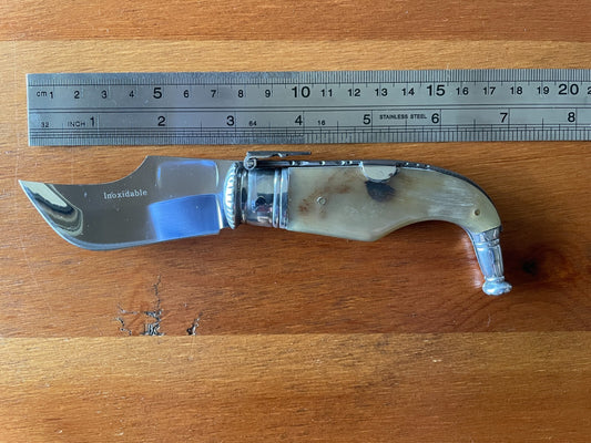 3” Spanish navaja pocket knife bull horn handle handmade unique - USA seller