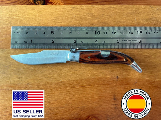2.5” Spanish Navaja Teja Albacete Pocket Knife Red Wood Scales - USA Seller