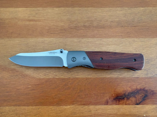 Folding Knife 8.5 cm (3.3 in) Titanium Coated Blade Wood Handle Liner Lock