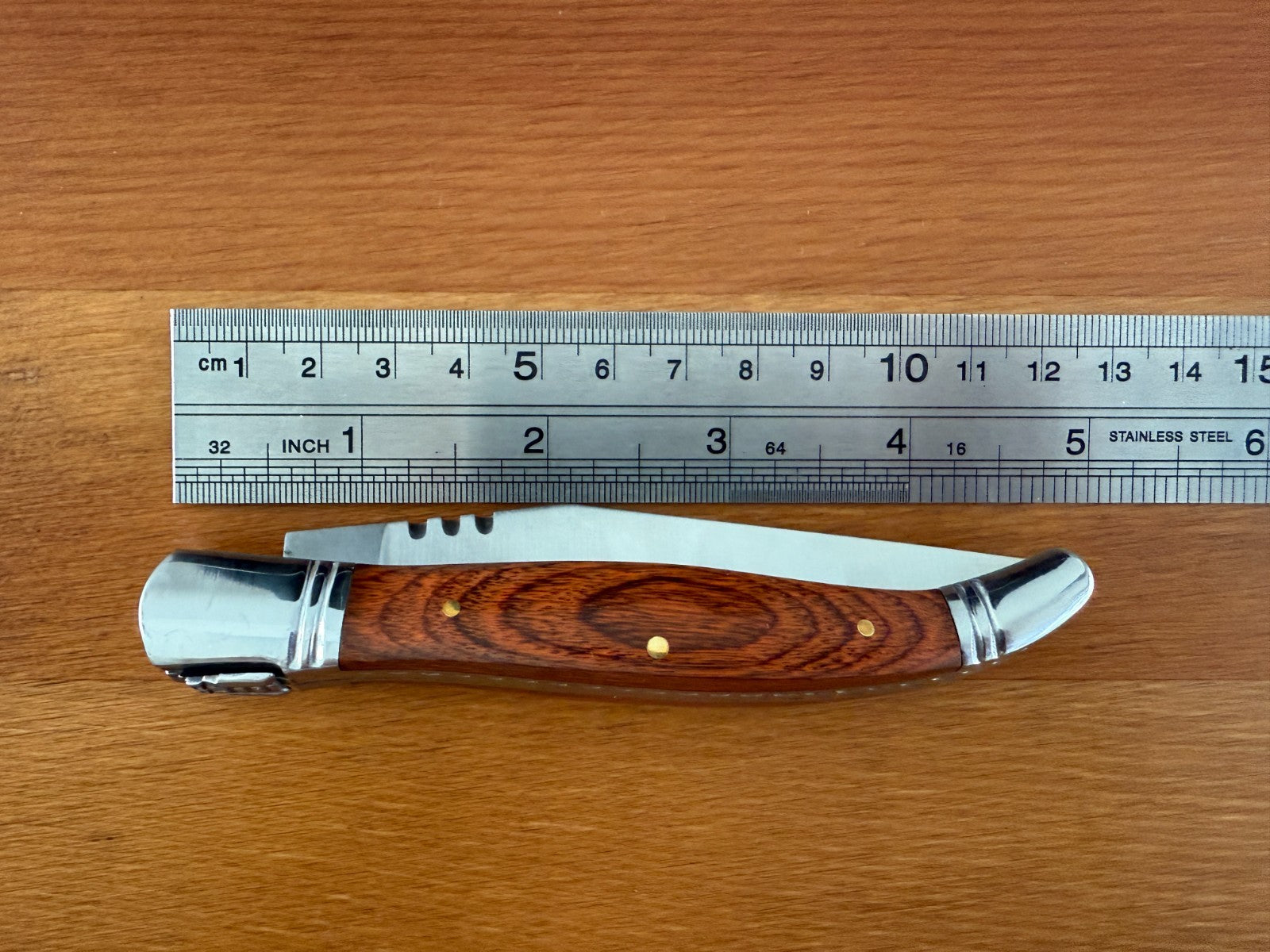 3.9” Stainless Steel Blade Navaja Laguiole Inox Folding Pocket Knife Wood Scales