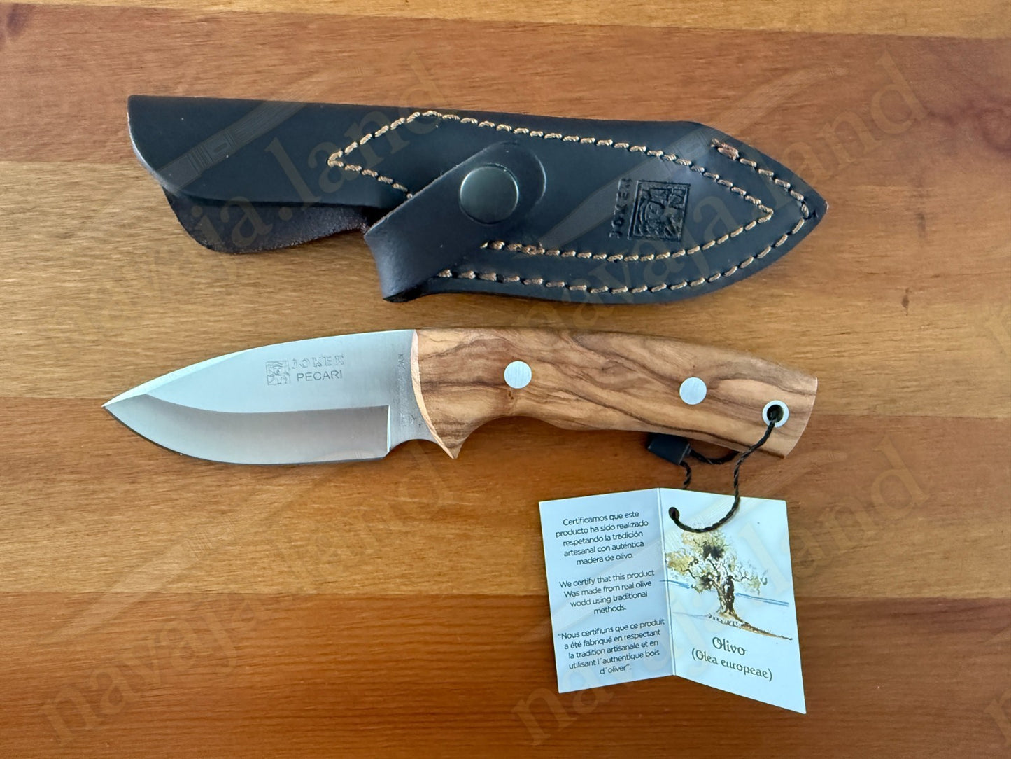Joker Pecari Skinning Knife 3.34” MOVA Blade Olive Wood Handle Leather Sheath