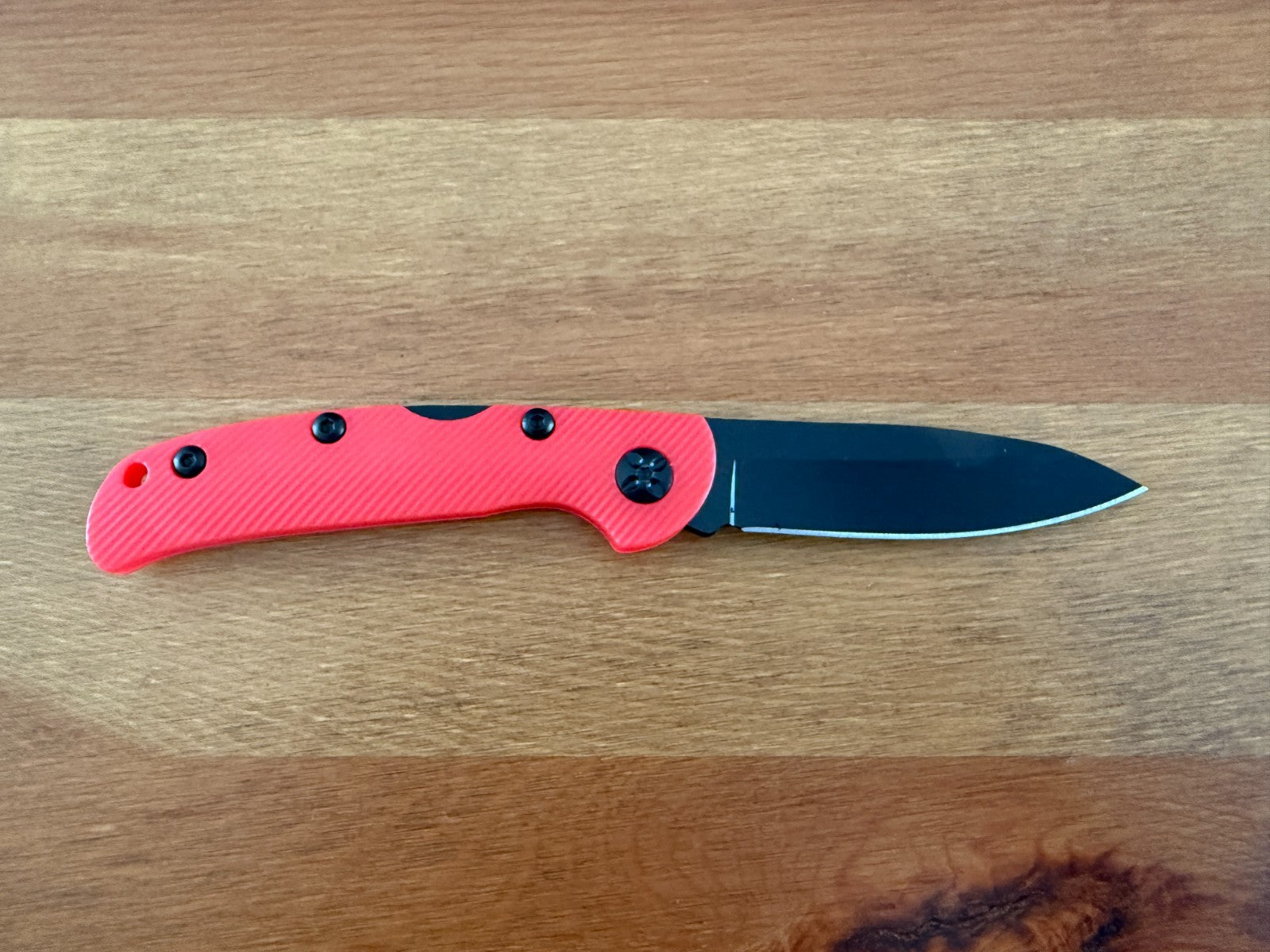 3.15" 420 Steel Blade Finished in Black - Red Nylon Fiber Handle Lightweight