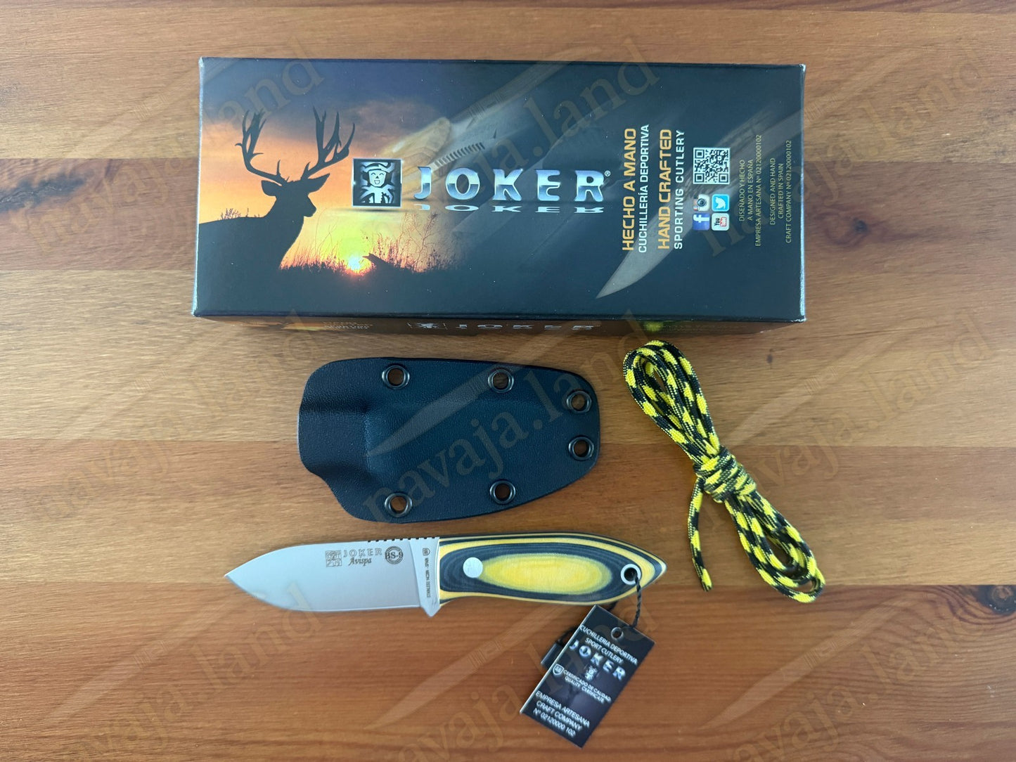 Joker Avispa Bushcraft Knife 3.15” Sandvik 14C28N Blade - Yellow & Black Micarta