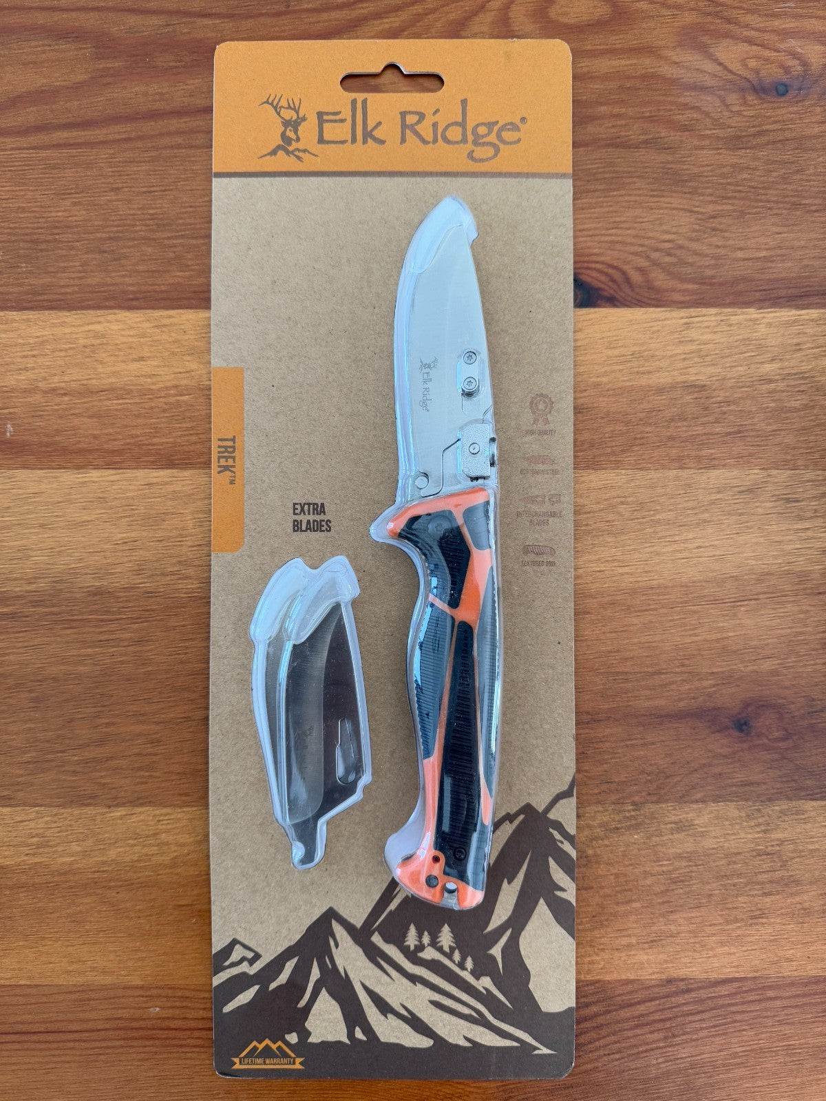 Elk Ridge Folding Knife 3x Interchangeable 4" Steel Blade Textured Grip Handle