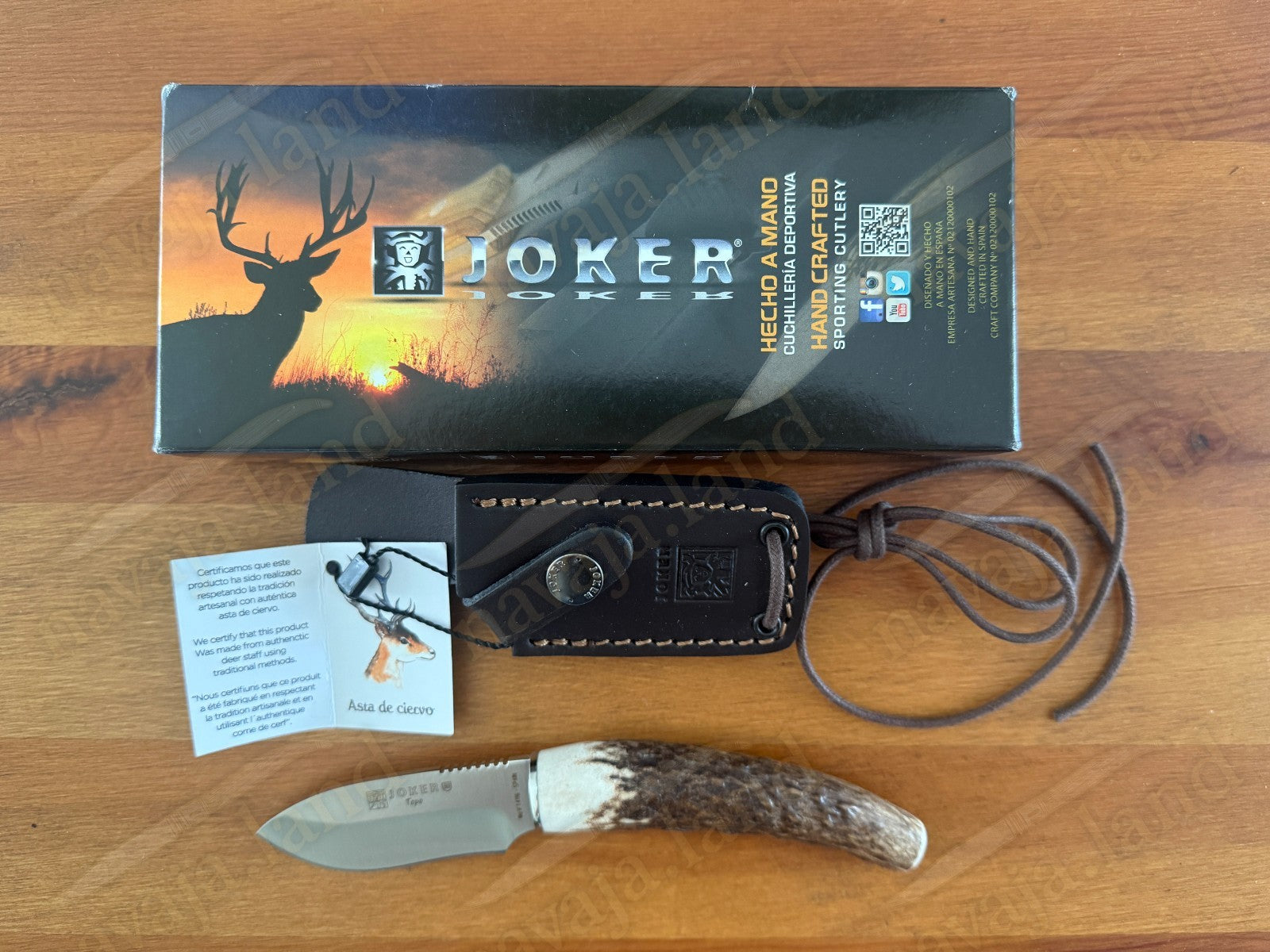 Joker Topo Hunting Knife Genuine Deer Horn Handle Leather Sheath Handmade Spain