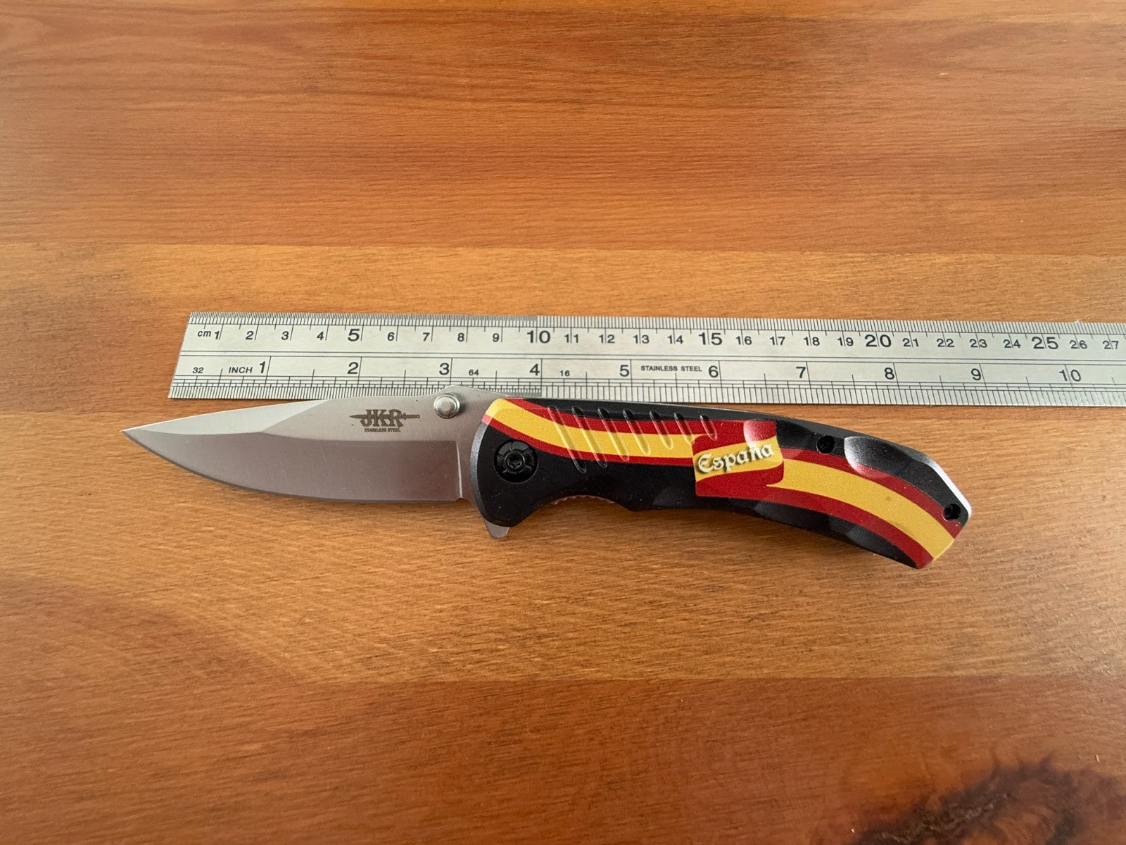 Spring Assisted Folding Knife Spanish Flag Aluminum Handle 7.5 cm (3 in) Blade