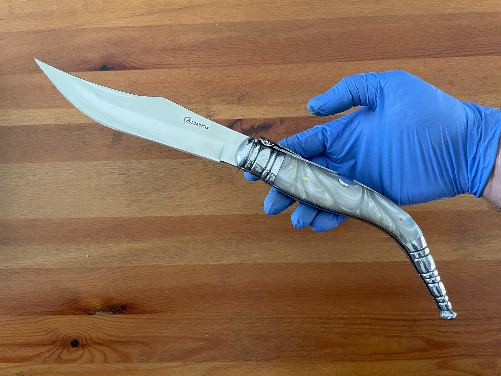 6.5" Spanish Navaja Sevillana Bandolera Pocket Knife Nacre Imitation w/ Ratchet