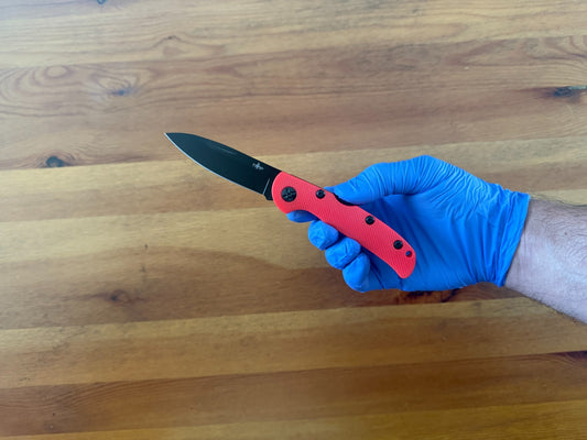 3.15" 420 Steel Blade Finished in Black - Red Nylon Fiber Handle Lightweight