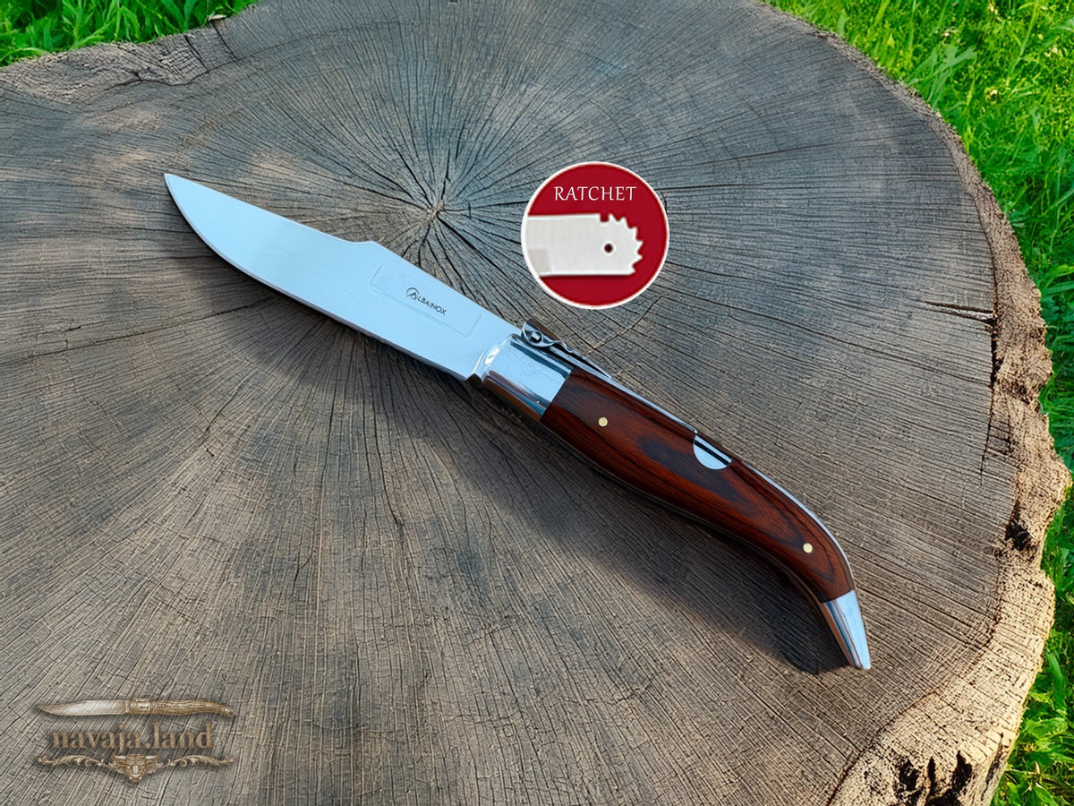 3.6” Spanish Navaja Teja Albacete Pocket Knife Red Stamina Scales with Ratchet