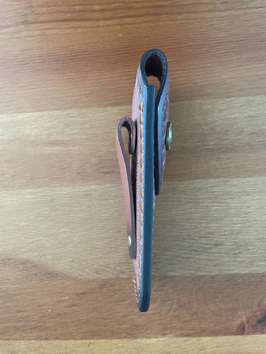 4.4 in. Brown Leather Pocket Knife Sheath with Belt Holder Hand Made Spain
