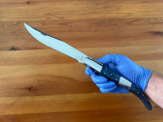6.5" Long Blade Arabian Style Ratchet Navaja Folding Knife Blue Wood Scales