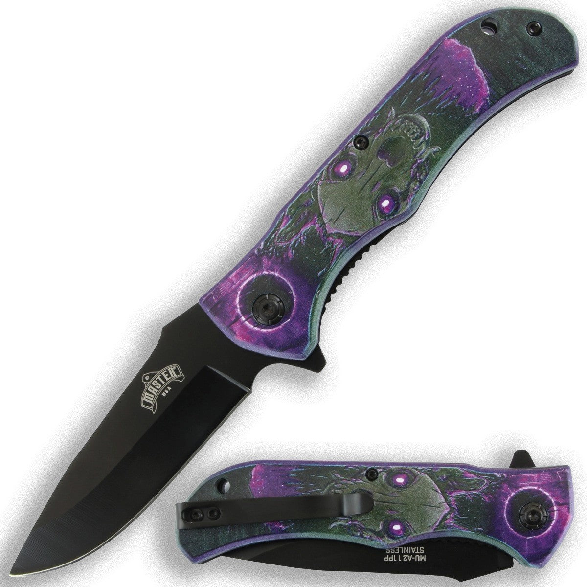 3.5" Steel Blade Folding Knife Assisted Pocket Clip Mean Dog 3D Printed Handle