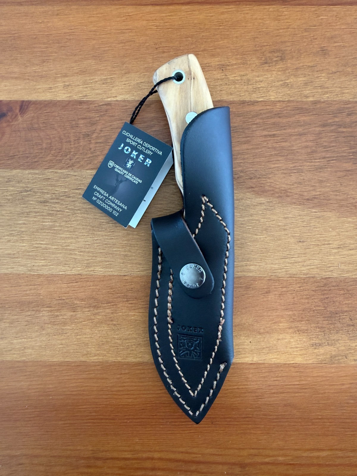 Joker Pecari Knife Olive Wood Handle Black Leather Sheath Handmade Spain
