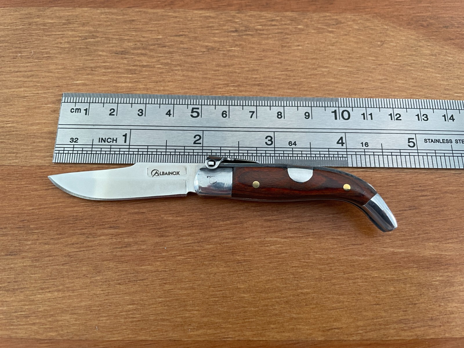 2” Spanish Navaja Teja Albacete Pocket Knife Red Stamina Wood Scales - US Seller