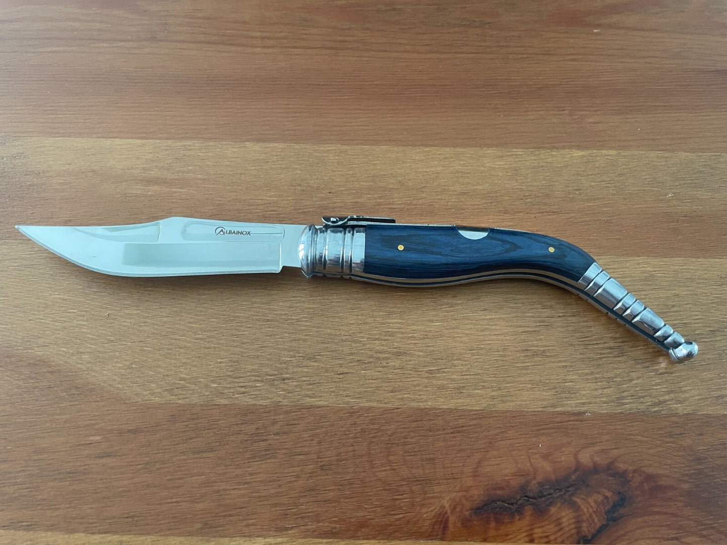 4.5" Spanish Navaja Sevillana Pocket Knife Blue Wood Stamina Scales with Ratchet