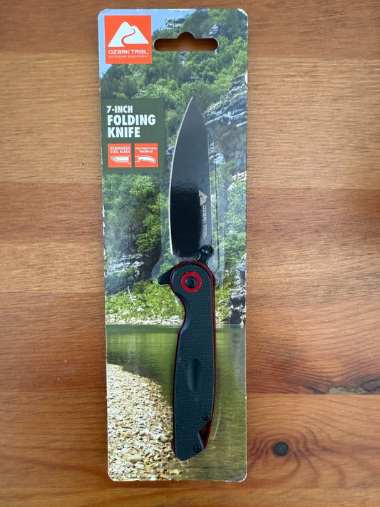 3" Blade Ozark Fathom Folding Knife 7" Open Black Polypropylene Handle