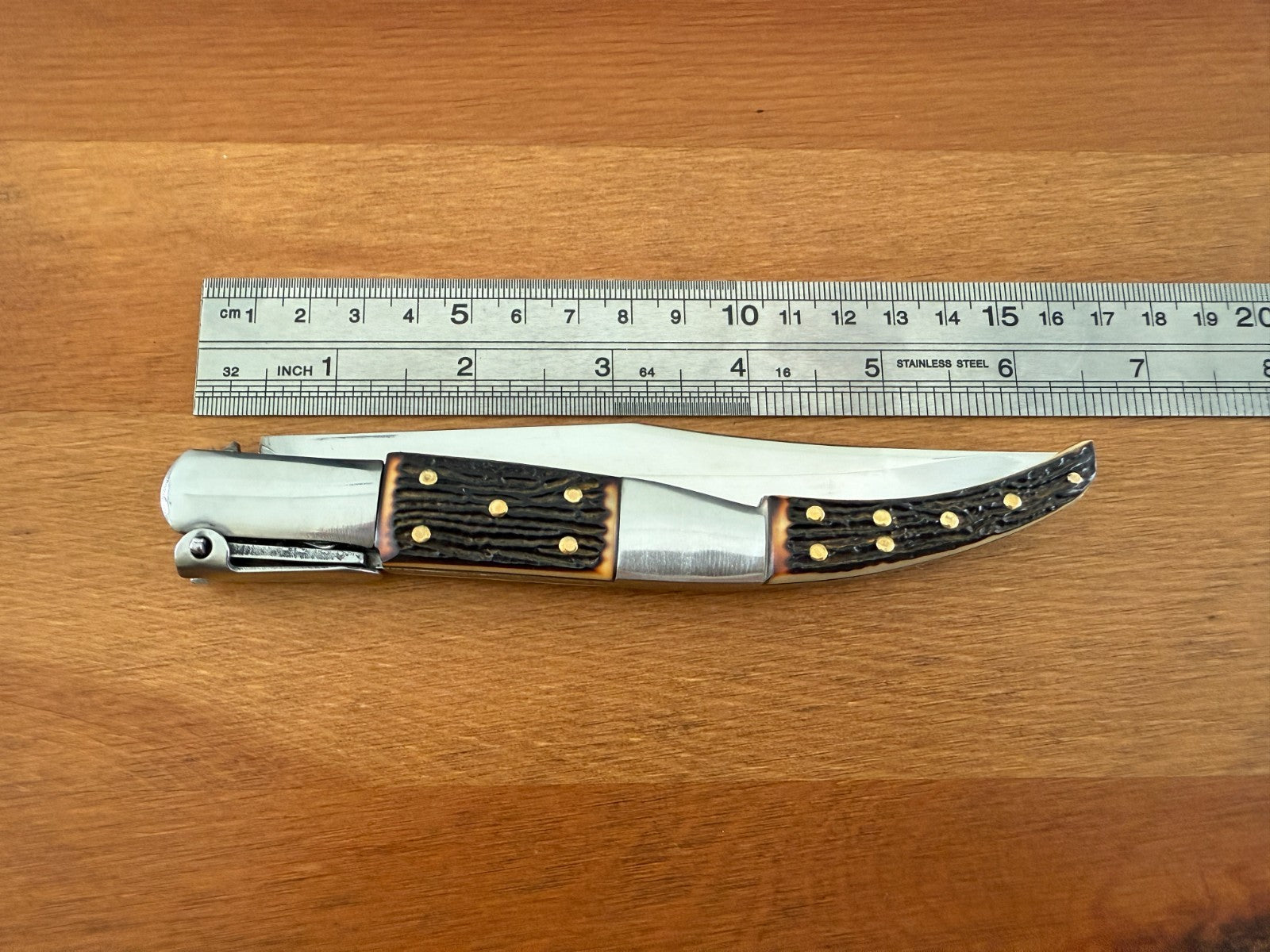 5.4" Blade Arabian Style Ratchet Navaja Folding Knife Staghorn Imitation Spanish