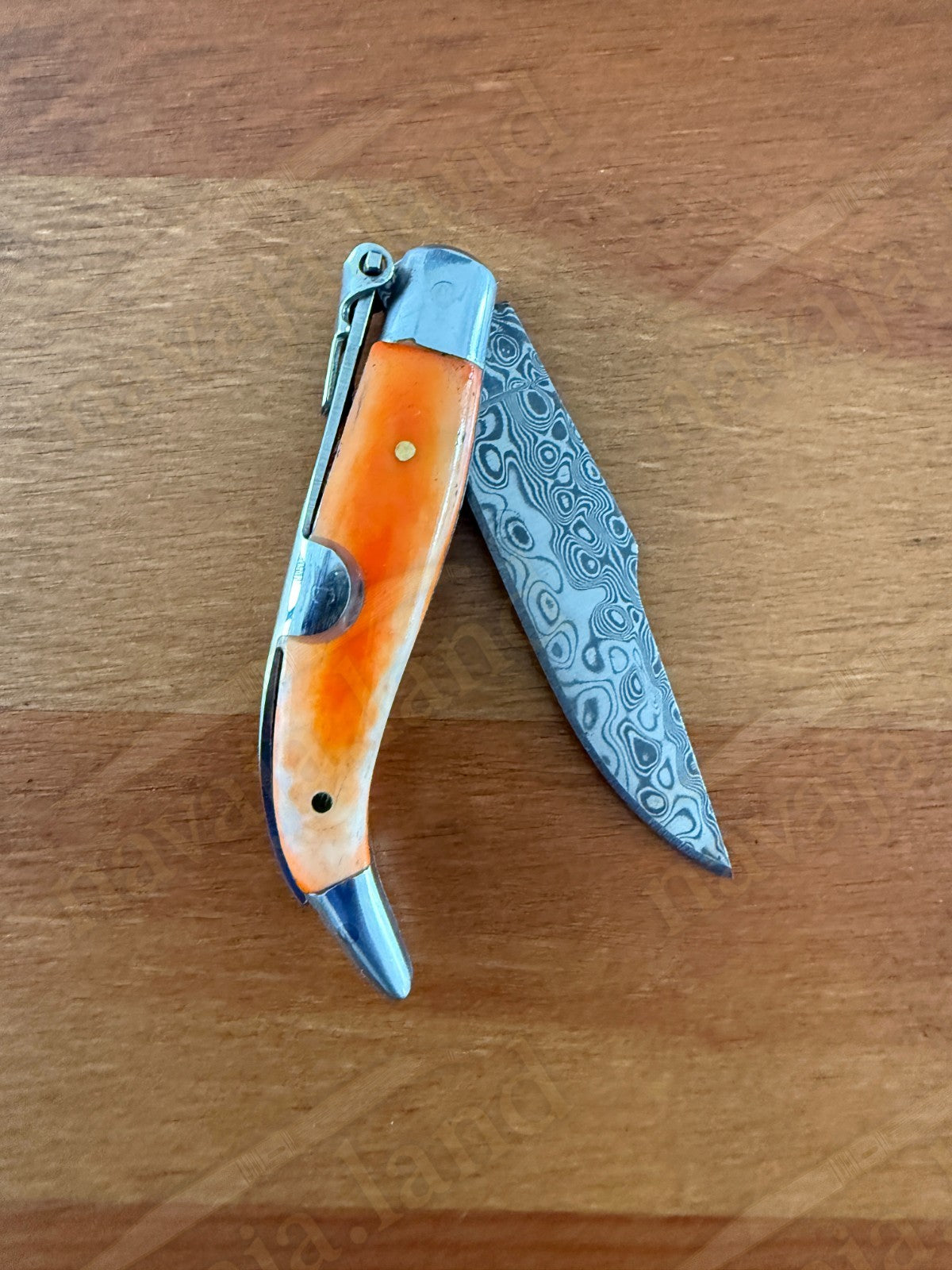 2.56” 67-Layer Damascus Blade Spanish Albacete Navaja Folding Knife Orange Bone