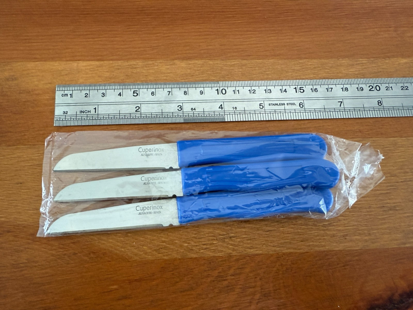 Cuperinox 3-Pack Potato Knife Stainless Steel and Blue Plastic Handle From Spain