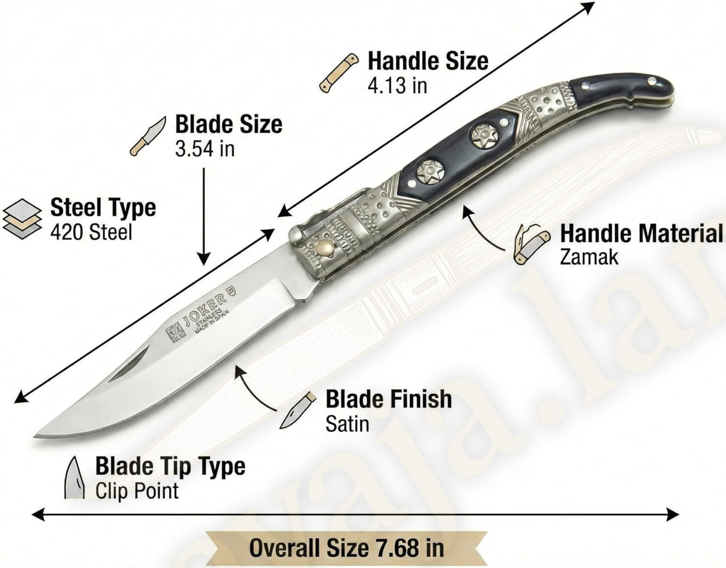 3.5” Albacete Navaja Joker Arabian Knife Zamak Handle Handmade Slipjoint Spain