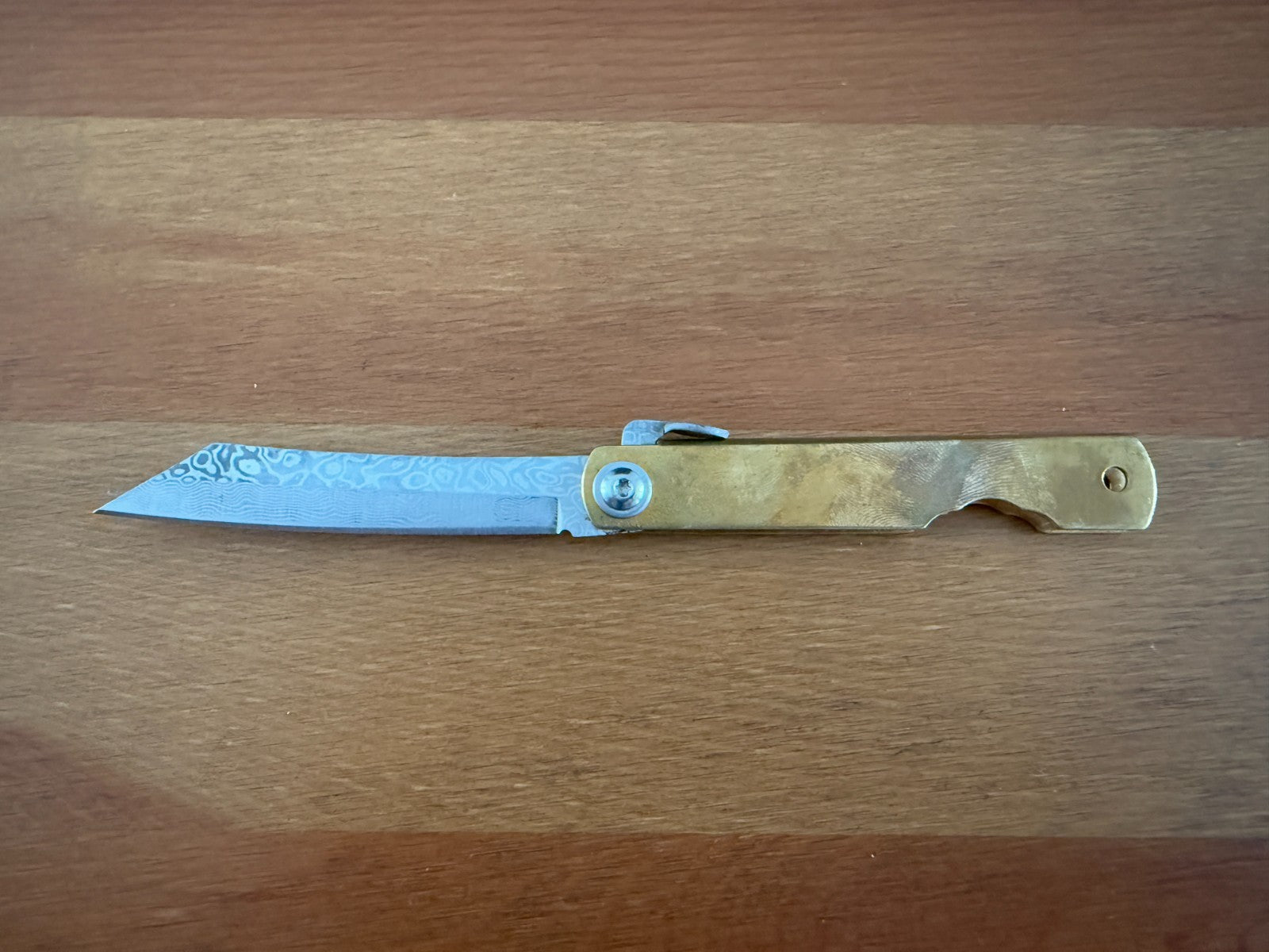 3" Navaja Higonokami Knife Brass Handle with Damascus Blade with Sheath