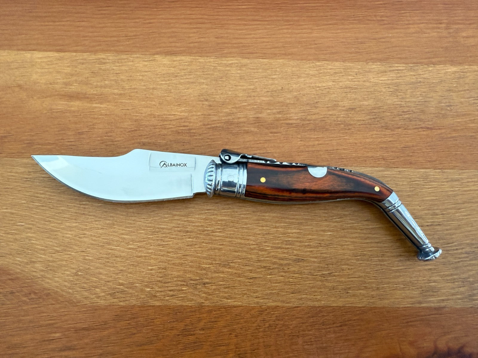 3” Spanish Navaja Jerezana Folding Knife Red Stamina Wood Scales With Ratchet