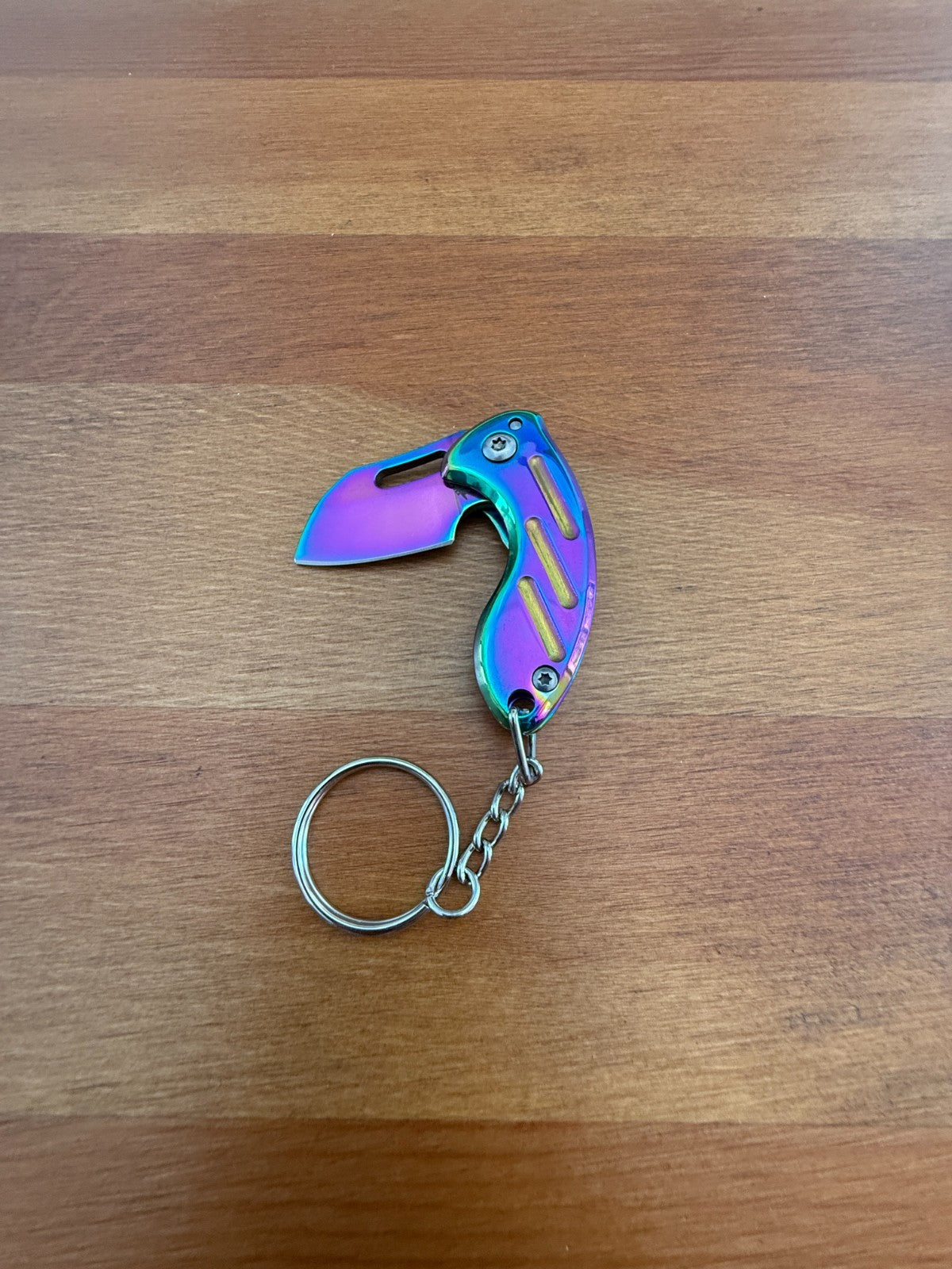 Keychain Mini Folding Knife 1.5" Steel Blade Rainbow Coated Liner Lock