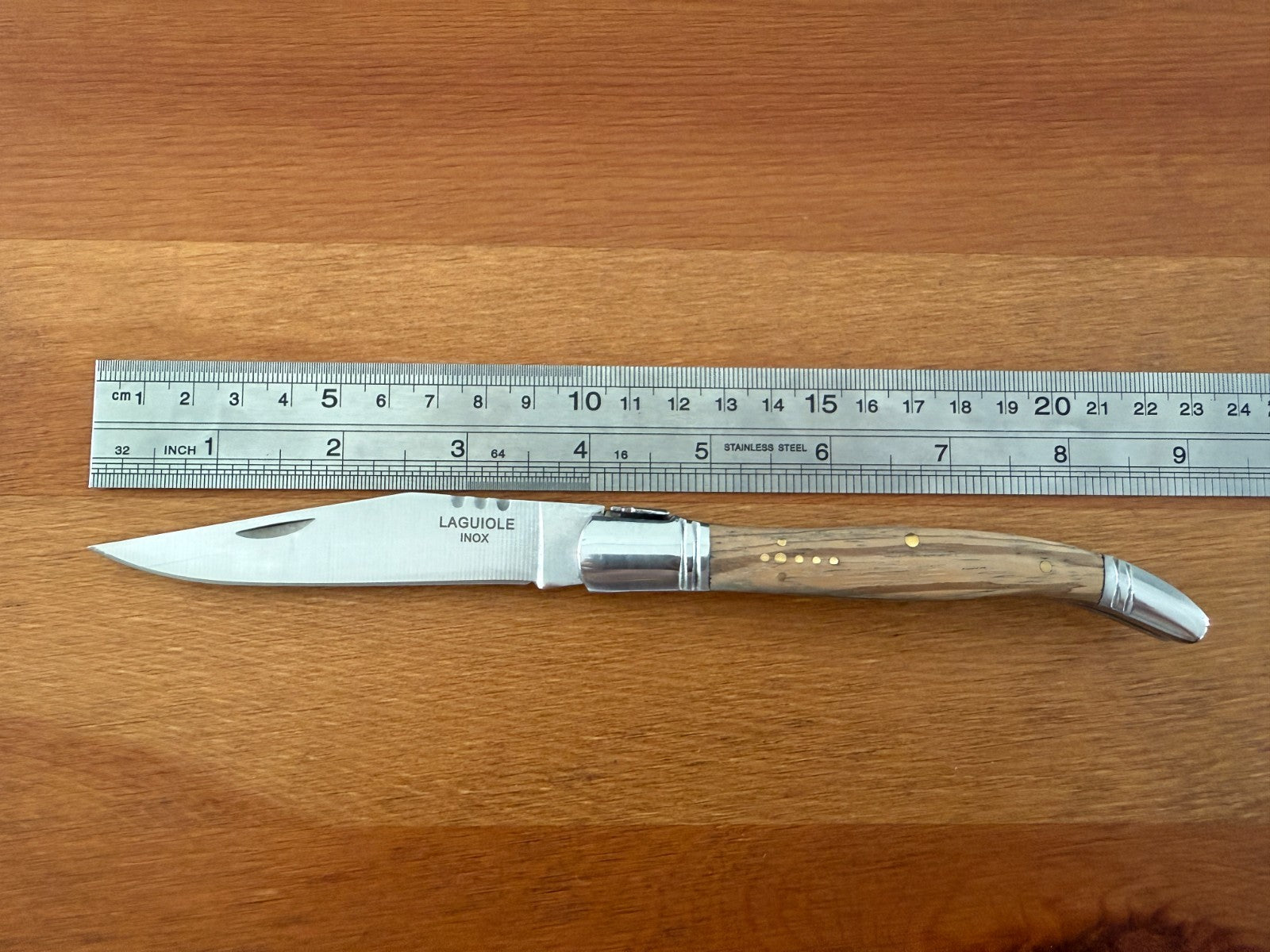 3.9” Stainless Steel Blade Navaja Laguiole Inox Pocket Knife Olive Wood Scales