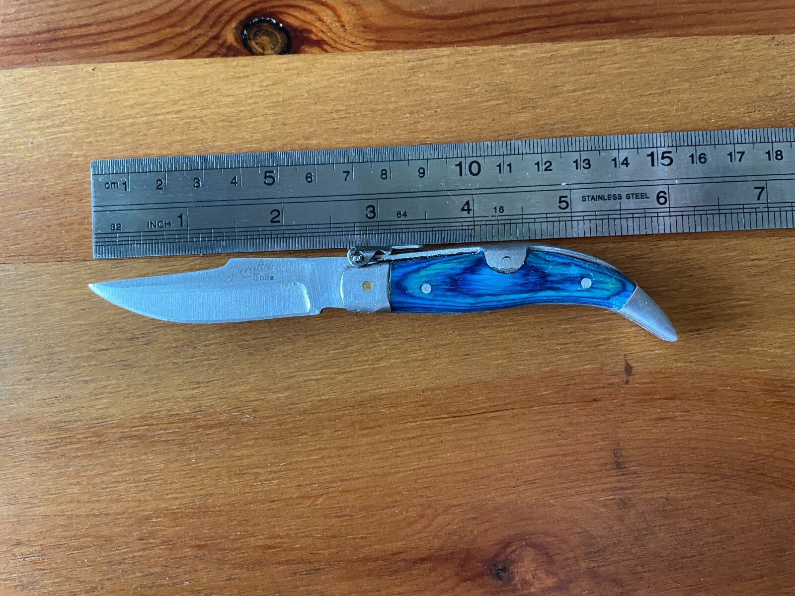 2.5" Spanish Navaja Teja Albacete Pocket Knife Blue Wood Handmade - USA Seller