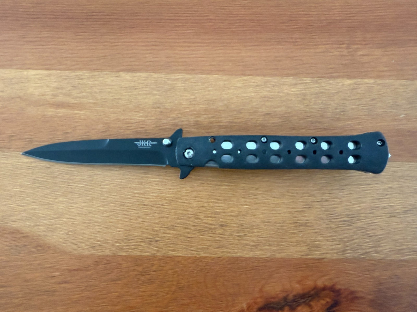 3.9" Stainless Steel Blade Stiletto Pocket Knife Aluminum Handle Nylon Sheath