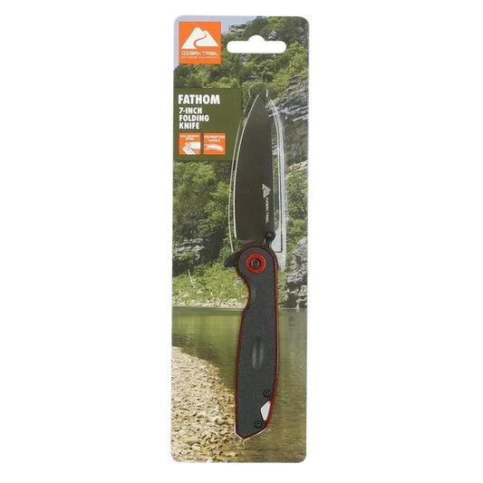 3" Blade Ozark Fathom Folding Knife 7" Open Black Polypropylene Handle
