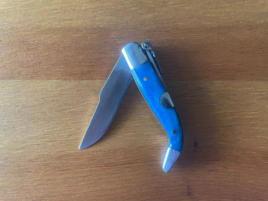 2” Spanish Navaja Teja Albacete Pocket Knife Blue Celluloid Scales From Spain