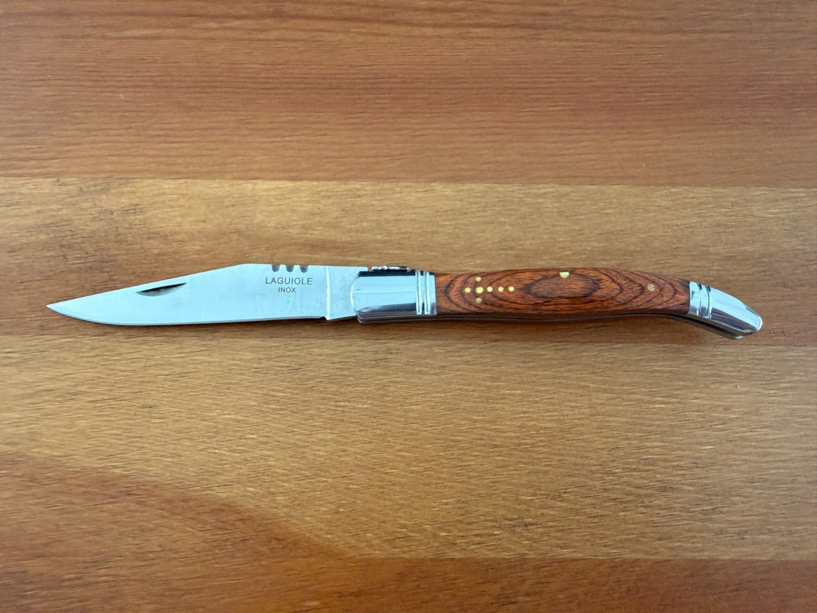 3.9” Stainless Steel Blade Navaja Laguiole Inox Folding Pocket Knife Wood Scales