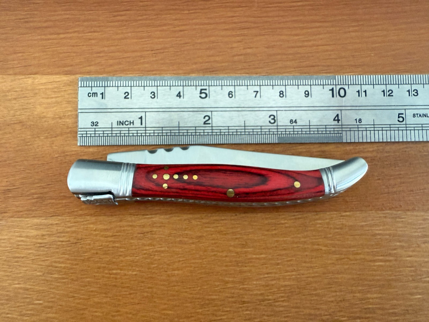 3.34” Stainless Steel Blade Navaja Laguiole Inox Pocket Knife Red Wood Scales