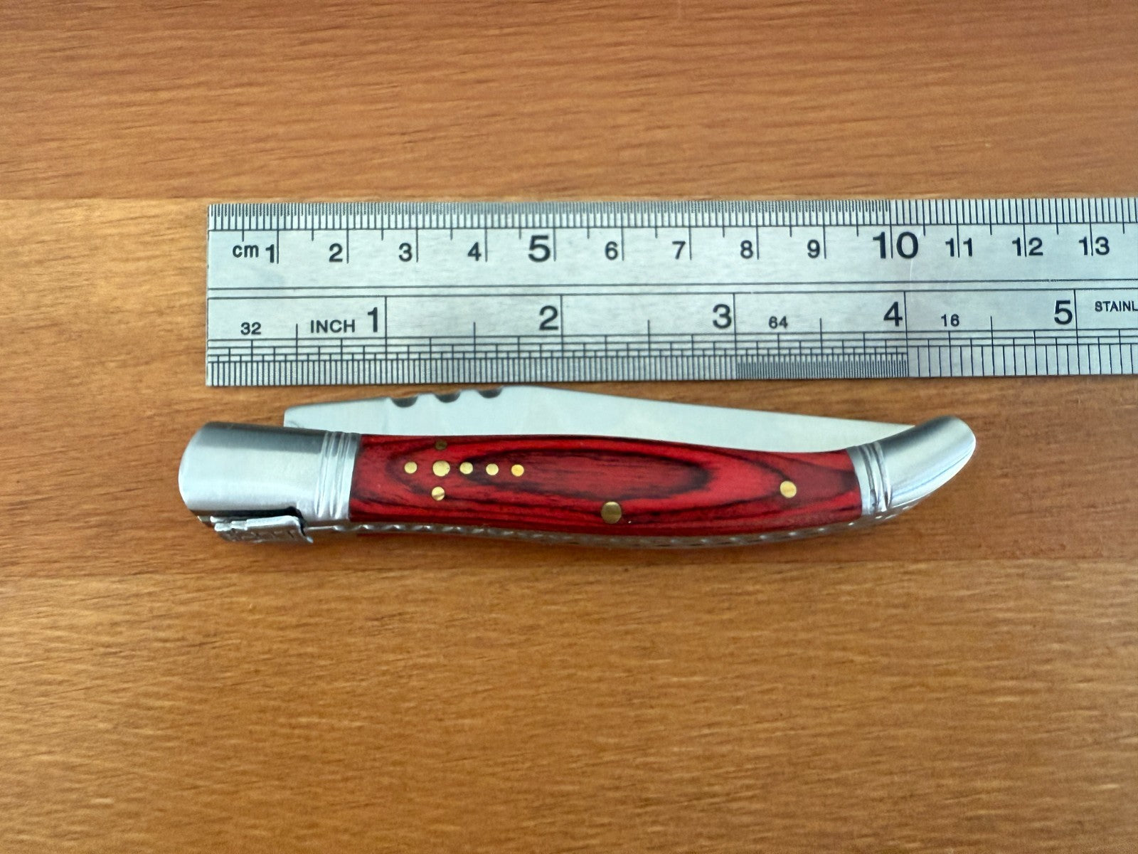 3.34” Stainless Steel Blade Navaja Laguiole Inox Pocket Knife Red Wood Scales