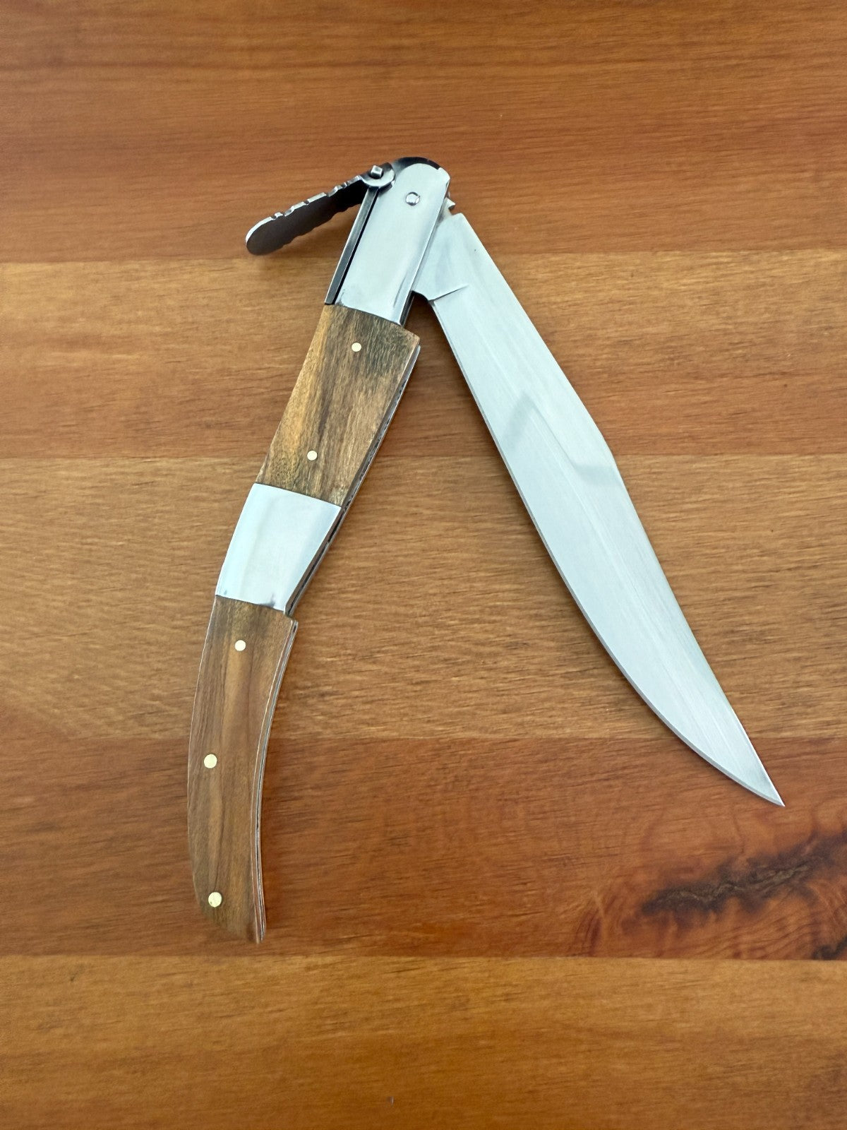 5.9" Arabian Style Navaja with Ratchet Pocket Knife Olive Wood & Steel Handle