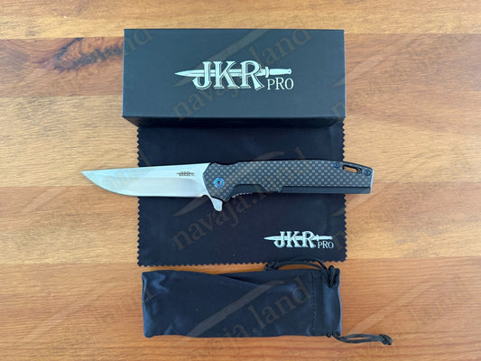 Folding Knife Carbon Fiber & G10 Handle - D2 Steel - 3.3" Blade Presentation Box