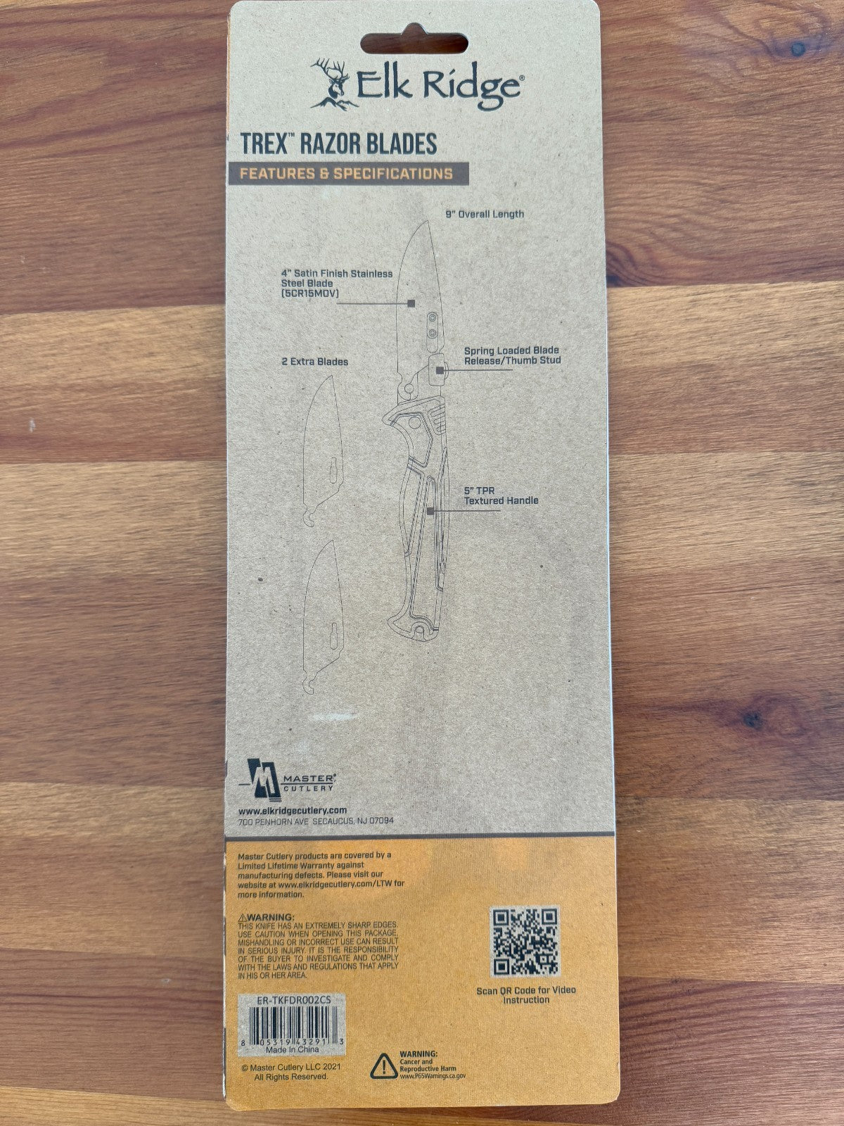 Elk Ridge Folding Knife 3x Interchangeable 4" Steel Blade Textured Grip Handle