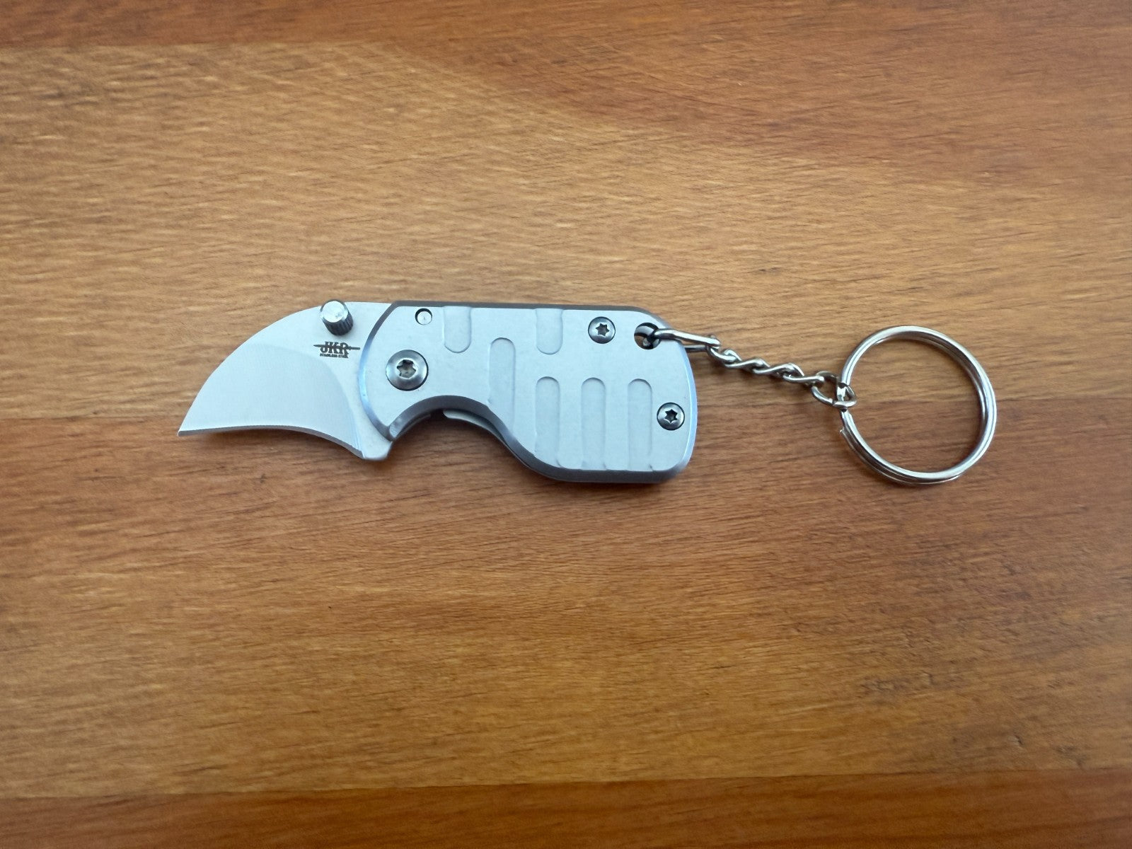 1.2" Stainless Steel Satin Curved Blade Keychain Mini Folding Knife Liner Lock