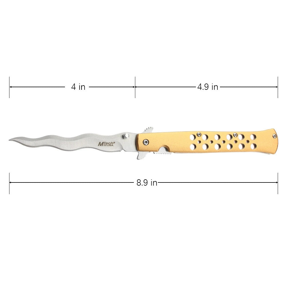MTech 4" Steel Blade Spring Assisted Pocket Knife Anodized Aluminum Handle Gold